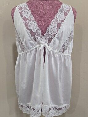 Lovely Vintage White Satin and Lace Vandemere Babydoll Top Lingerie Romantic Lg